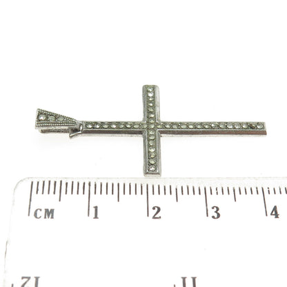 925 Sterling Silver Antique Art Deco Real Marcasite Cross Pendant