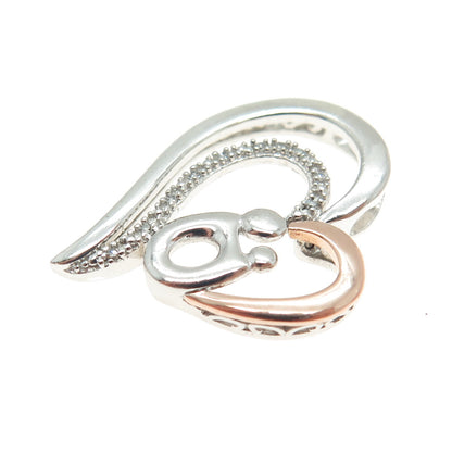 ALWAND VAHAN 10K Rose Gold 925 Sterling Diamond Mom & Chid Heart Slide Pendant