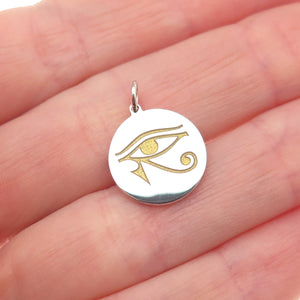 925 Sterling Silver Yellow Enamel Eye of Horus Round Tag Mini Charm Pendant
