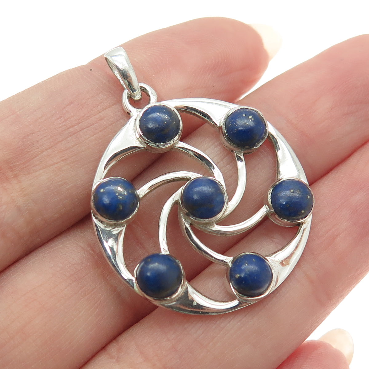 925 Sterling Silver Vintage Real Lapis Lazuli Twisted Charm Pendant