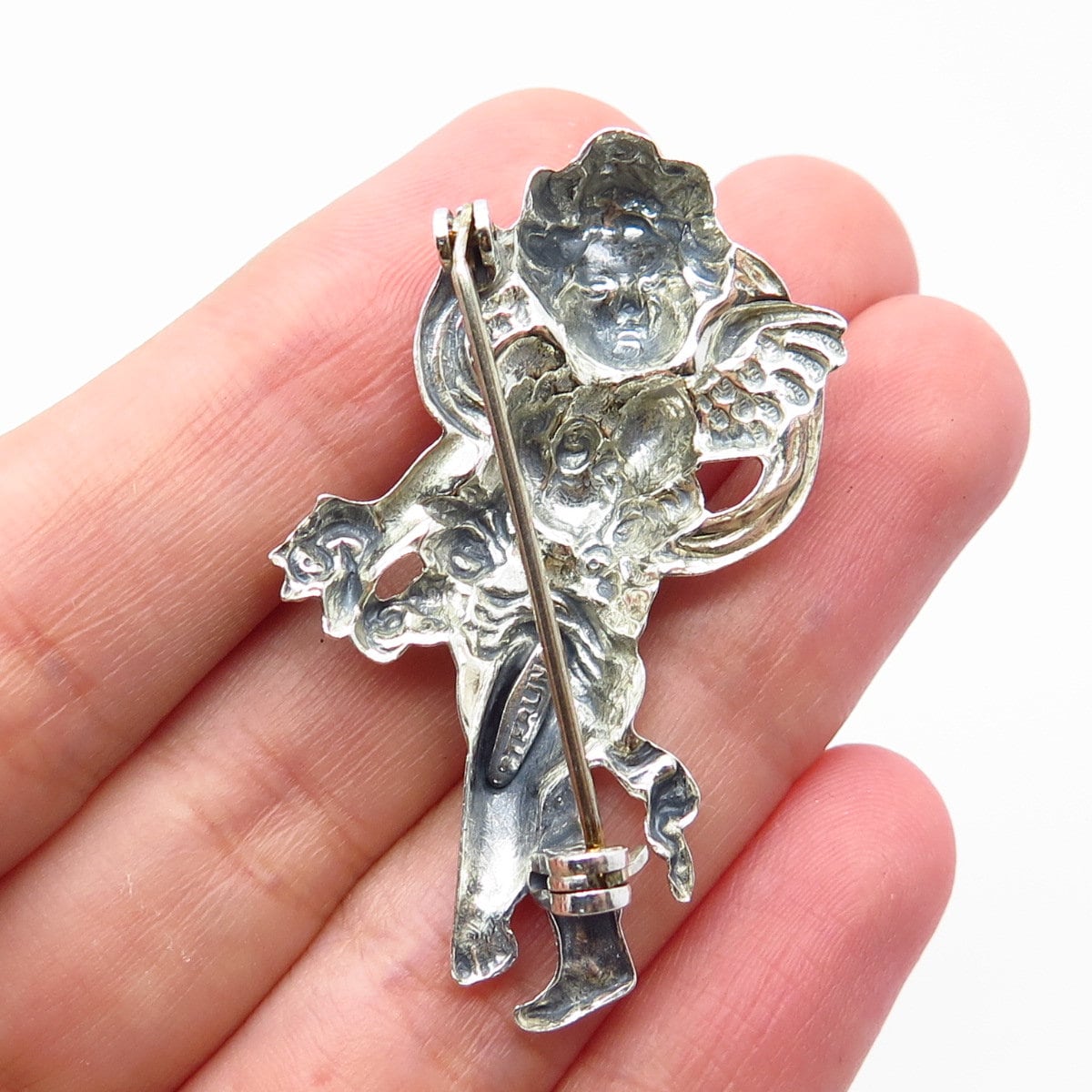 925 Sterling Silver Vintage Angel Cherub Pin Brooch