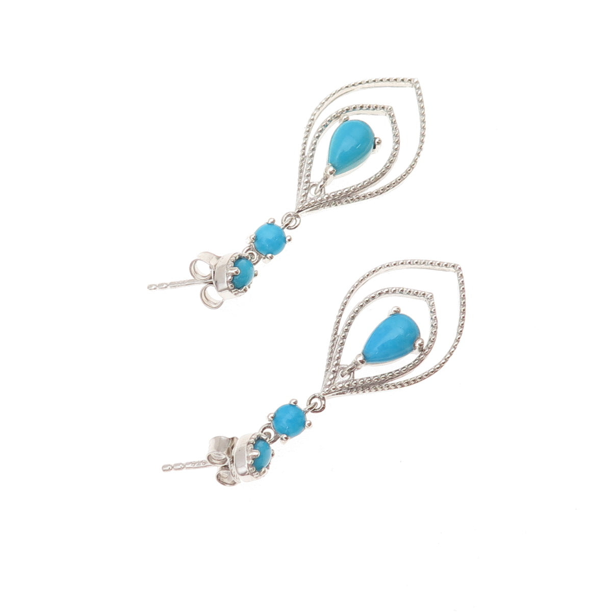 Chuck Clemency 925 Sterling Silver Real Turquoise Dangle Earrings