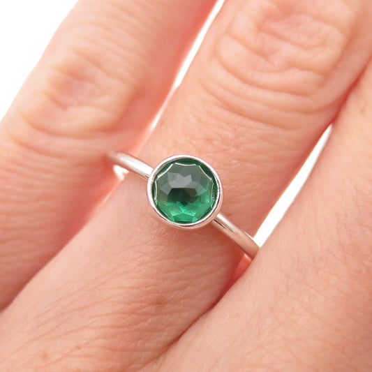 Pandora 925 Sterling Silver Green Crystal August Birthday Blooms Ring Size 6