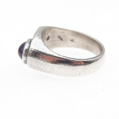925 Sterling Silver Vintage Real Purple Sapphire Modernist Ring Size 8.25