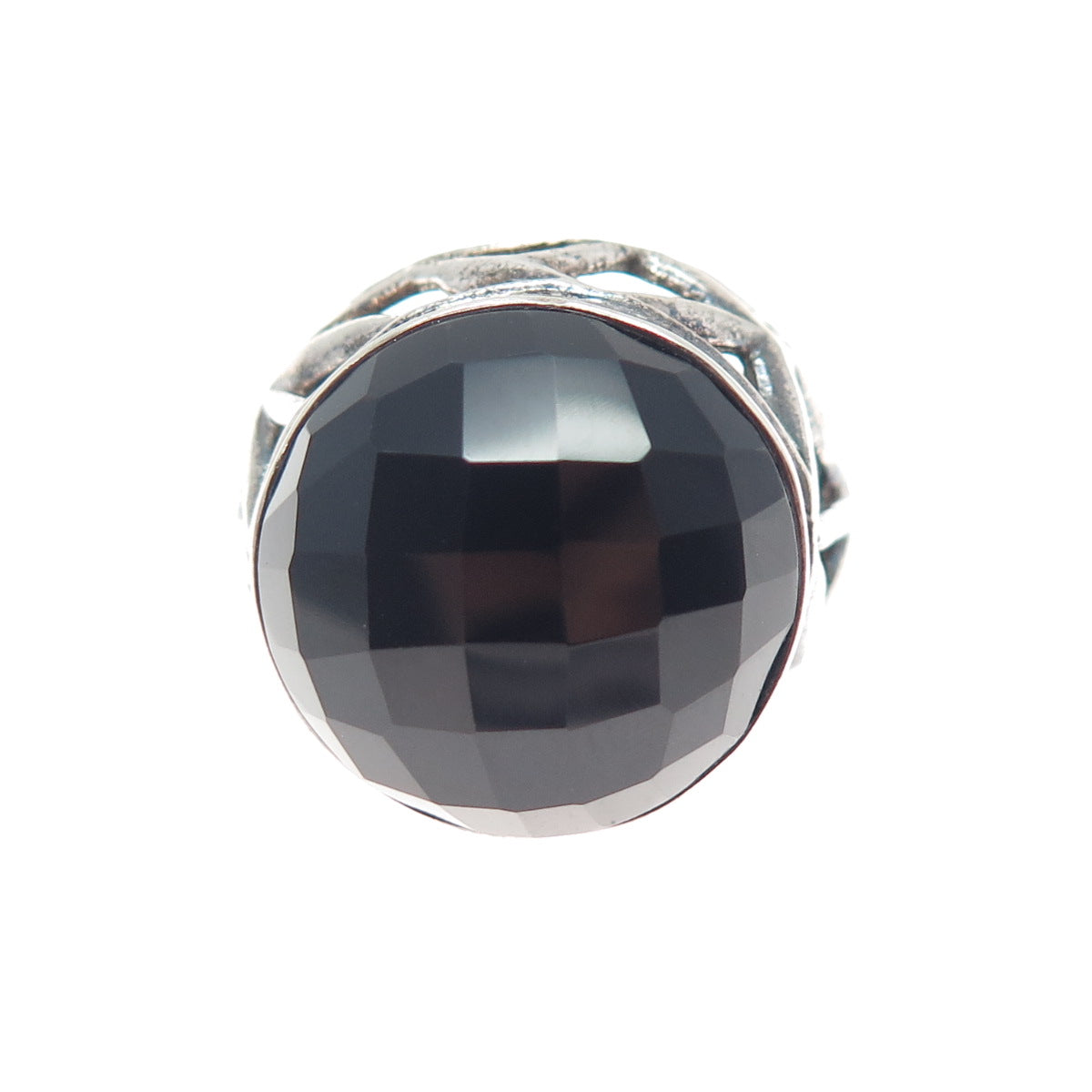 925 Sterling Silver Vintage Real Black Spinel Modernist Oxidized Ring Size 7.25