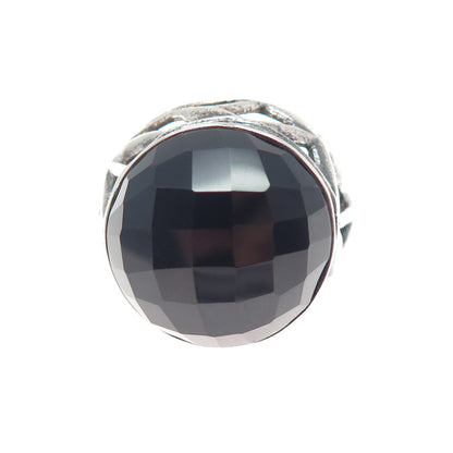 925 Sterling Silver Vintage Real Black Spinel Modernist Oxidized Ring Size 7.25