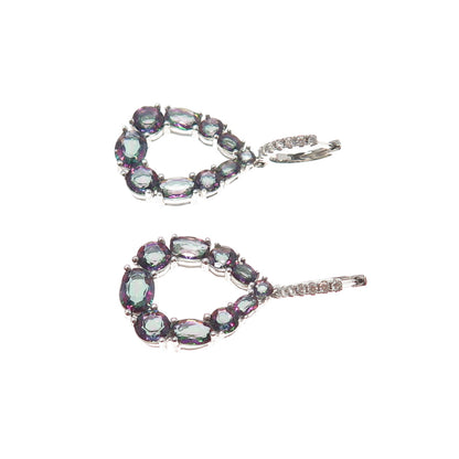 DSMK 925 Sterling Silver Real Mystic Topaz & C Z Teardrop Dangle Earrings