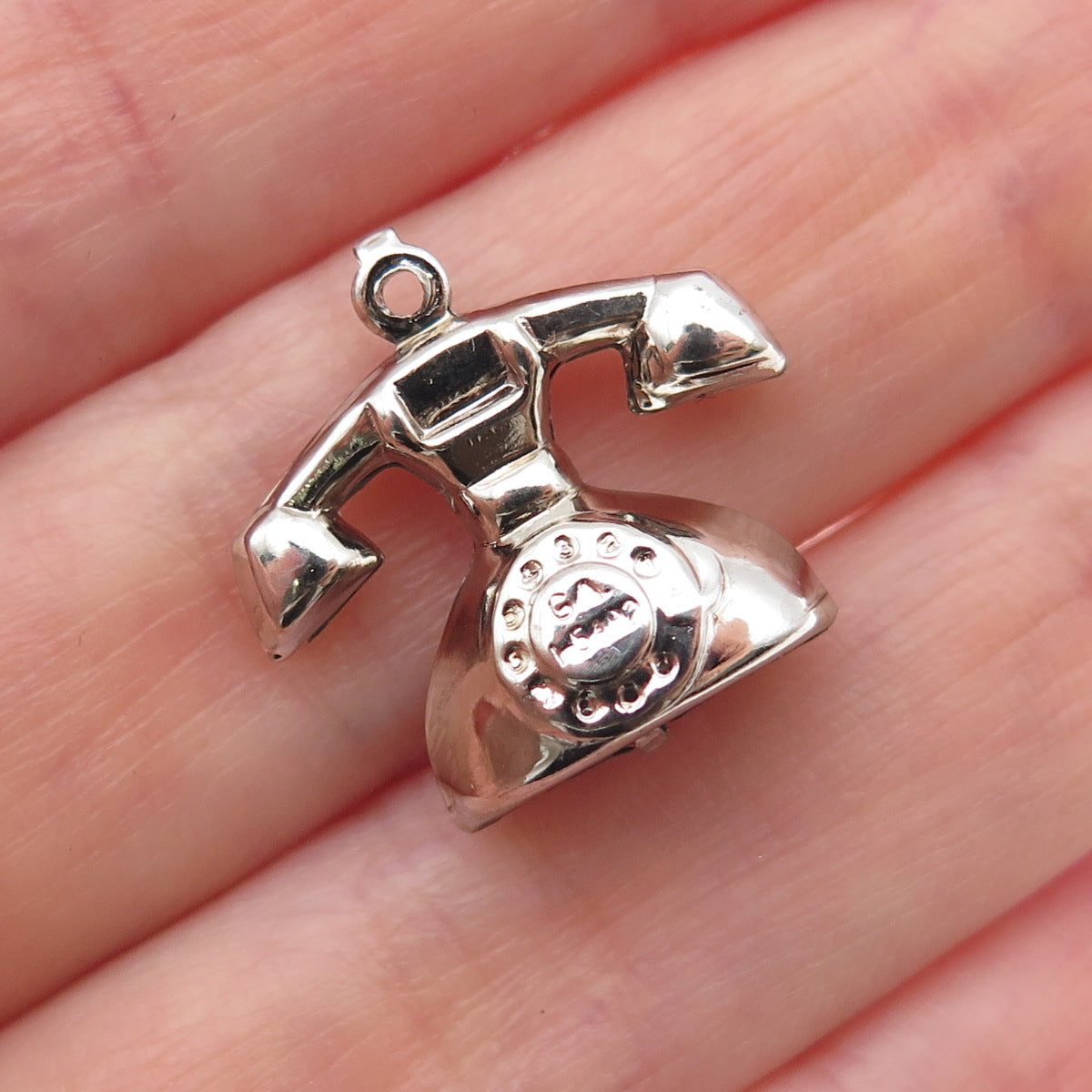 925 Sterling Silver Vintage Retro Rotary Phone Mini 3D Charm Pendant
