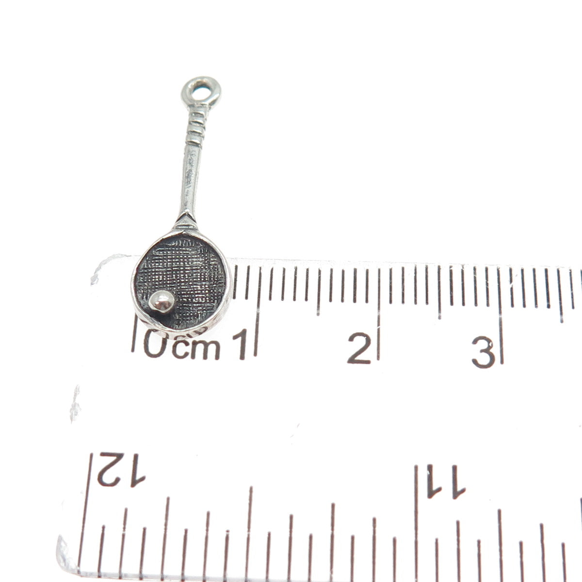 925 Sterling Silver Vintage Tennis Racket Ball Oxidized Minimalist Charm Pendant