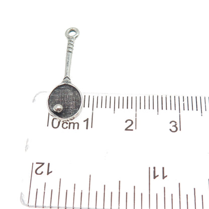 925 Sterling Silver Vintage Tennis Racket Ball Oxidized Minimalist Charm Pendant