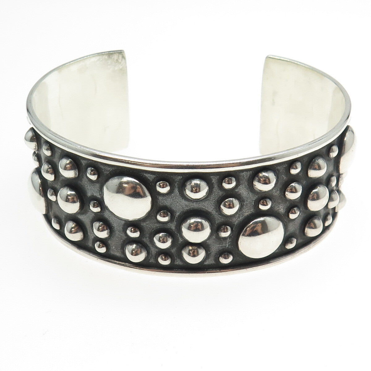 925 Sterling Silver Vintage Mexico Modernist Beaded Adjustable Bracelet 7.75"