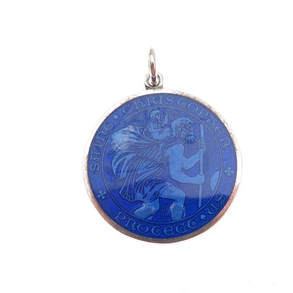 Charles Thomae Sterling Silver Antique Art Deco Enamel St. Christopher Pendant