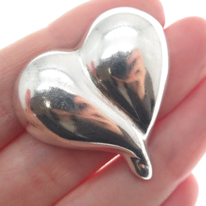 925 Sterling Silver Vintage Mexico Modernist Puffy Heart Pin Brooch