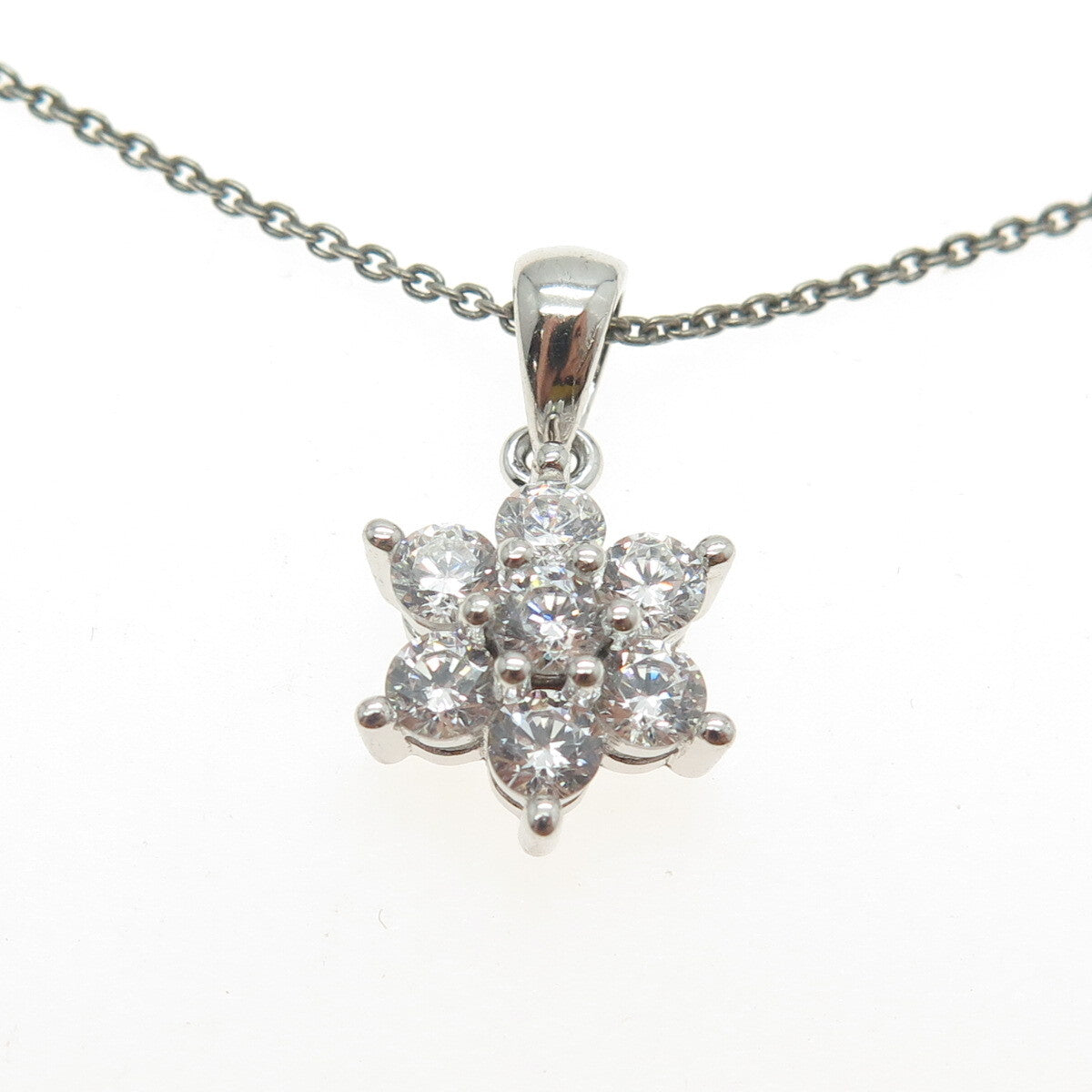 925 Sterling Silver Round-Cut C Z Flower Cable Chain Necklace 16"