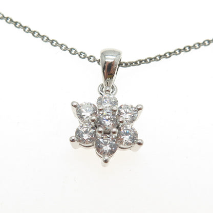 925 Sterling Silver Round-Cut C Z Flower Cable Chain Necklace 16"