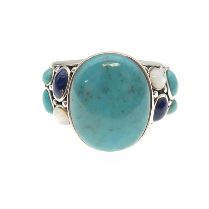 SX Sally C 925 Sterling Silver Vintage Real Turquoise Lapis MOP Ring Size 10
