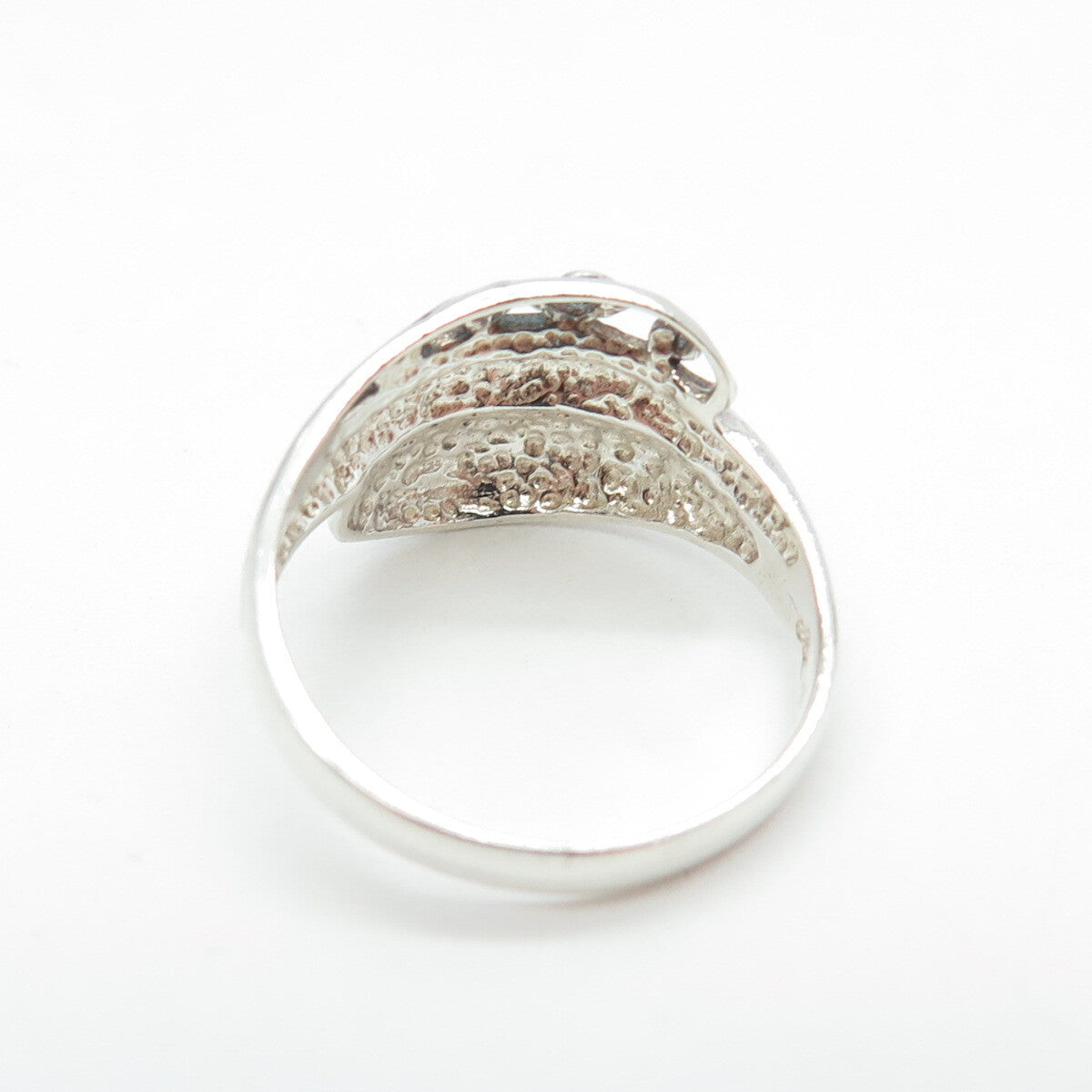 JEZLAINE 925 Sterling Silver Vintage Modernist Bypass Ring Size 7