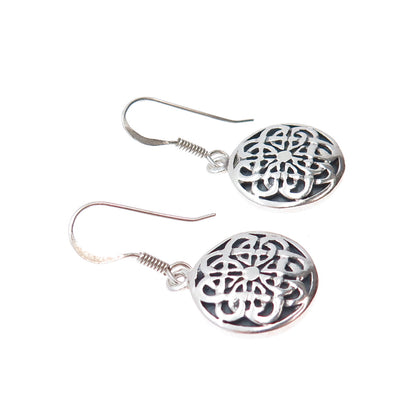 925 Sterling Silver Vintage Celtic Flower Oxidized Dangle Earrings