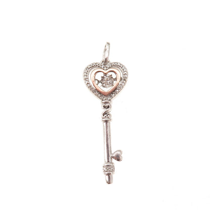 Jane Seymour 925 Sterling Silver 10K Gold Real Diamond Heart Key Charm Pendant