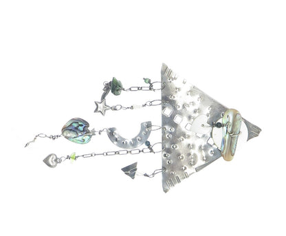 JULIE SHAW Sterling Silver Vintage Real Pearl & Abalone Shell Modernist Brooch