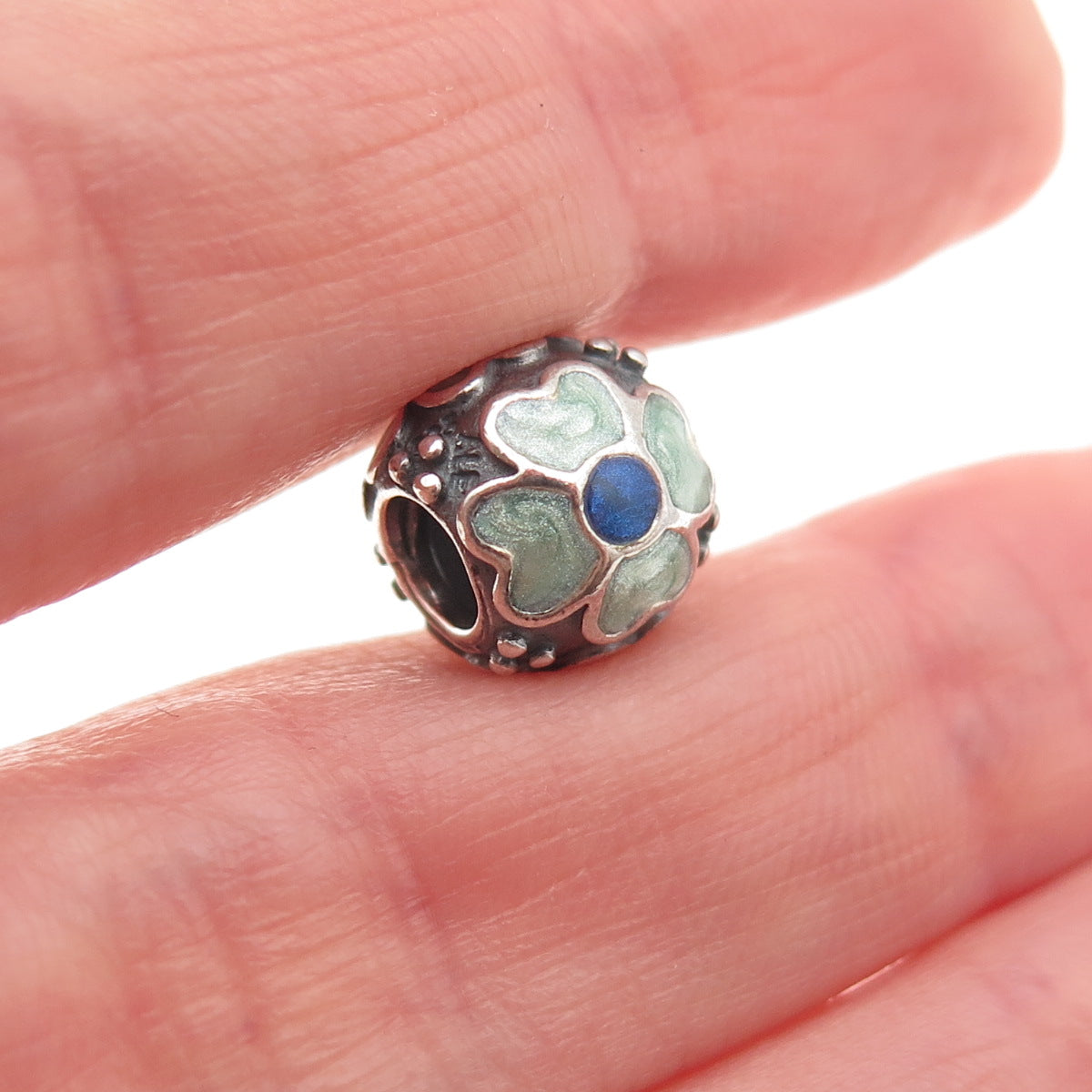 Pandora 925 Sterling Silver Enamel Blue Daisy Slide Bead Charm