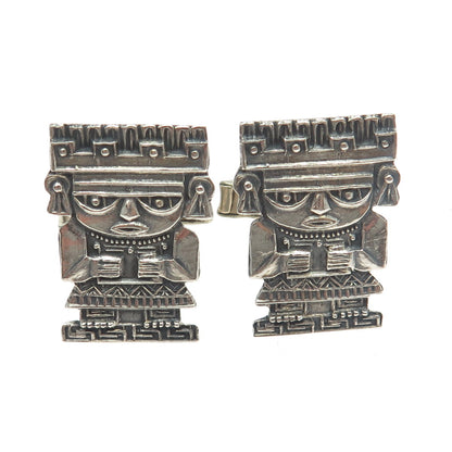 925 Sterling Silver Vintage EME Mexico Aztec Mayan Goddess Cufflinks