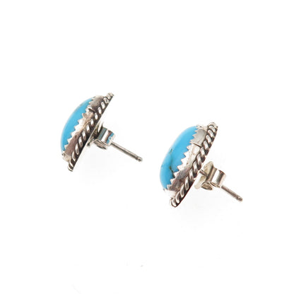 925 Sterling Silver Vintage Real Bisbee Turquoise Oxidized Earrings