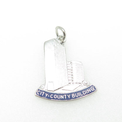 925 Sterling Silver Vintage Enamel Indianapolis City County Building Pendant