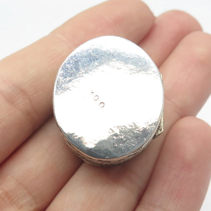 900 Silver Vintage Textured Floral Pill Box