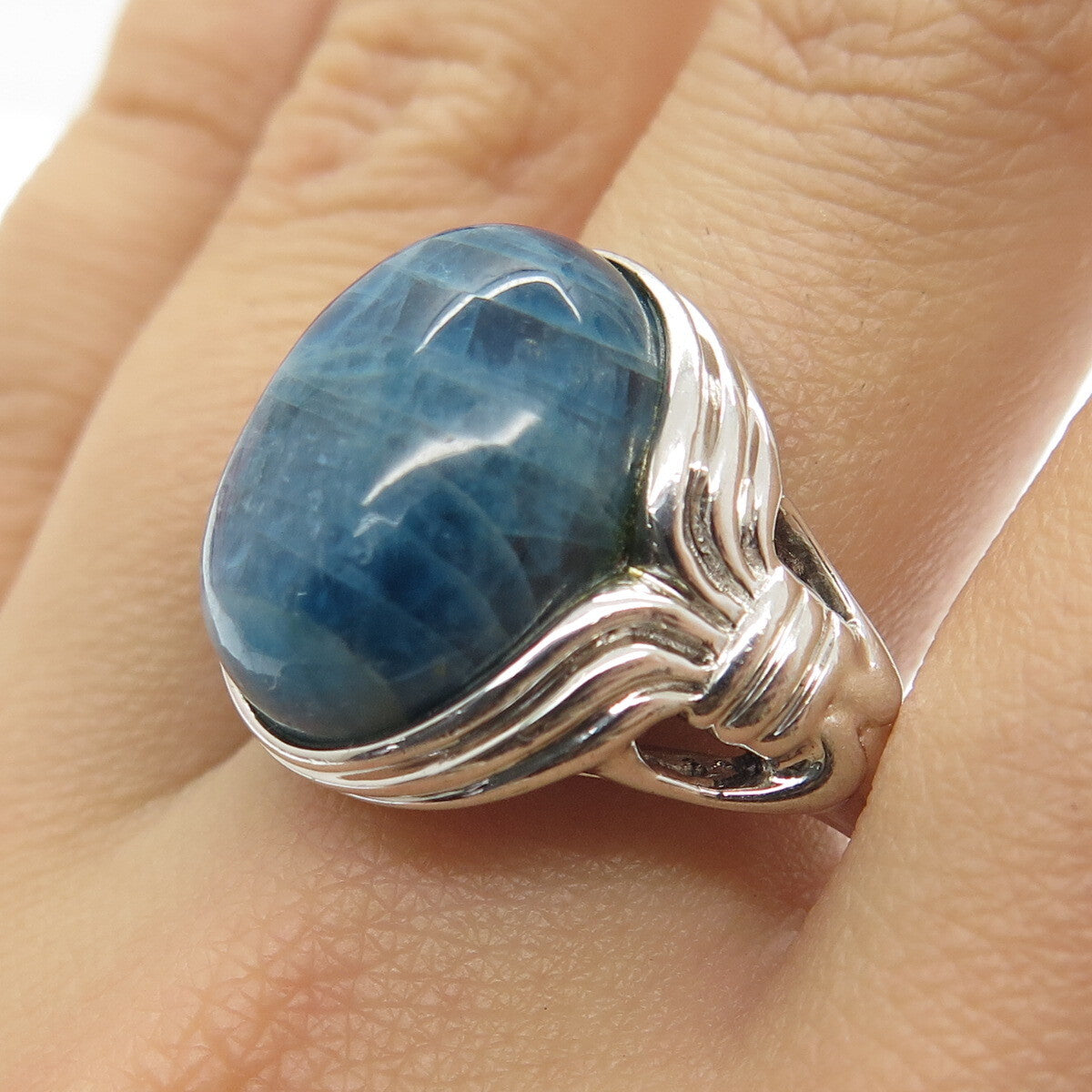 925 Sterling Silver Vintage Real Sodalite Gemstone Domed Ring Size 10.25