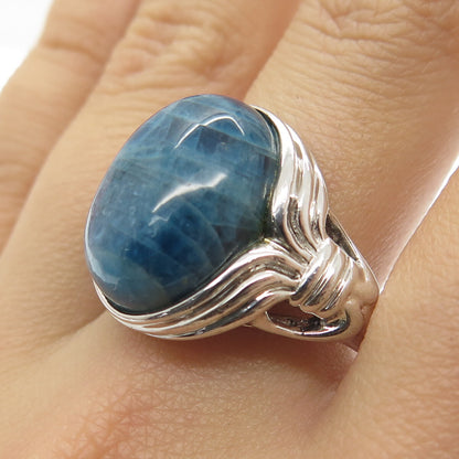 925 Sterling Silver Vintage Real Sodalite Gemstone Domed Ring Size 10.25