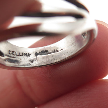 Cellini 925 Sterling Silver Vintage Modernist Oxidized Ring Size 7