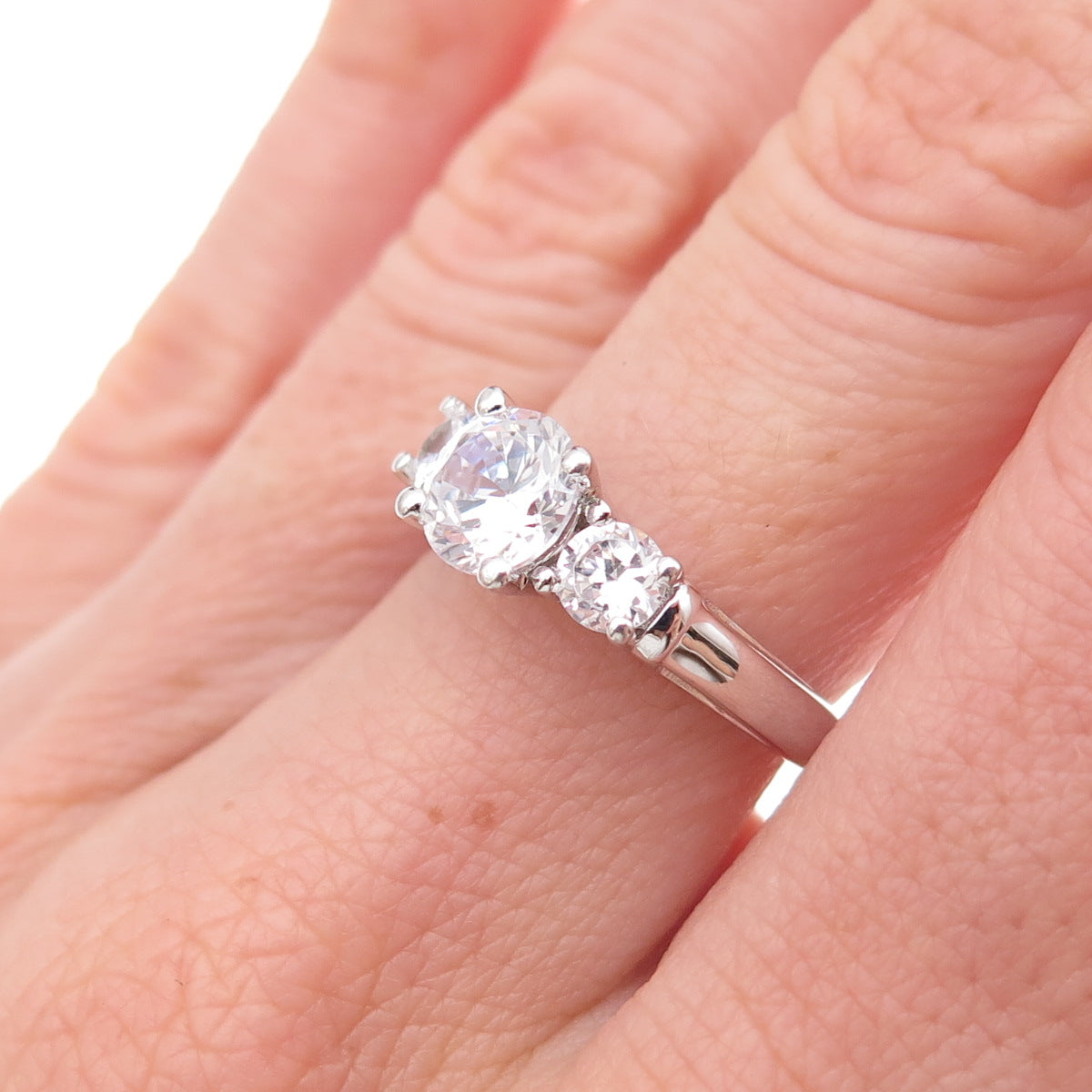 925 Sterling Silver Round-Cut C Z Engagement Ring Size 6.75