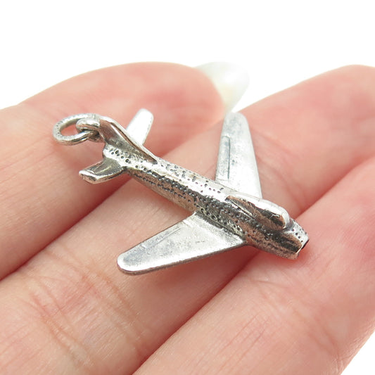 925 Sterling Silver Vintage Airplane Minimalist 3D Charm Pendant