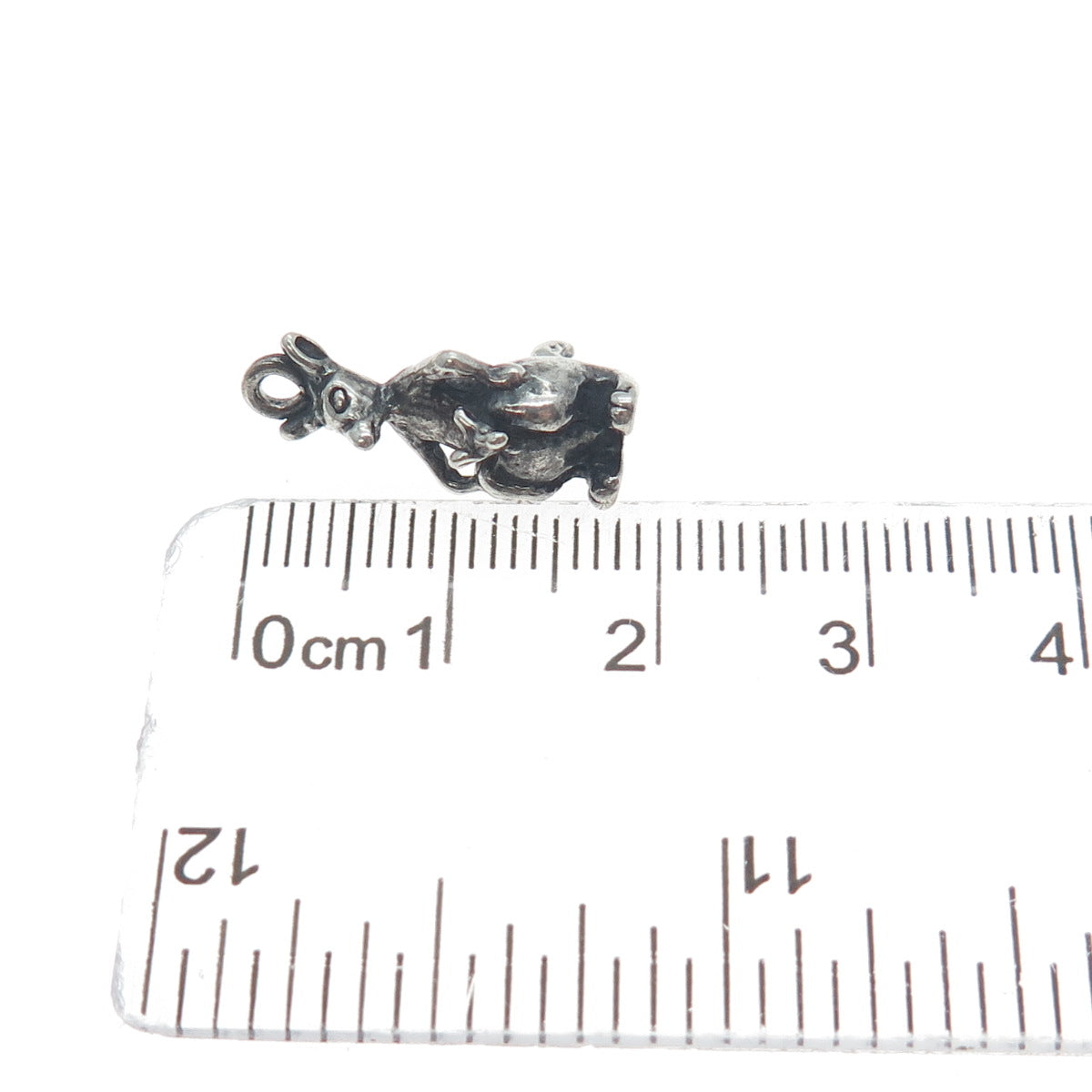 925 Sterling Silver Vintage Kangaroo Oxidized Minimalist 3D Charm Pendant
