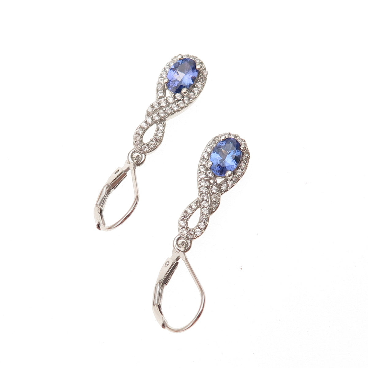 Chuck Clemency 925 Sterling Silver Real Tanzanite & White Topaz Dangle Earrings
