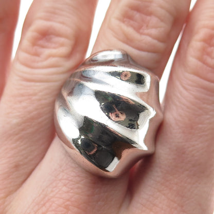 925 Sterling Silver Vintage Mexico Modernist Oxidized Statement Ring Size 6