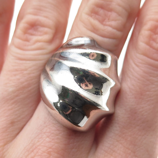 925 Sterling Silver Vintage Mexico Modernist Oxidized Statement Ring Size 6