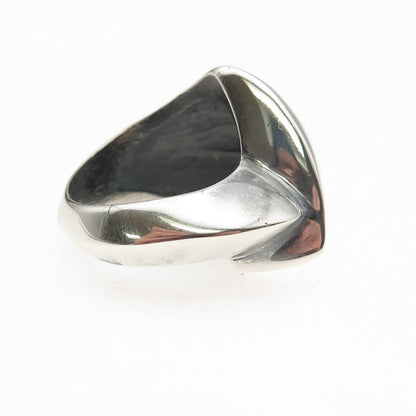 925 Sterling Silver Vintage Modernist Wavy Oxidized Dome Ring Size 7.5
