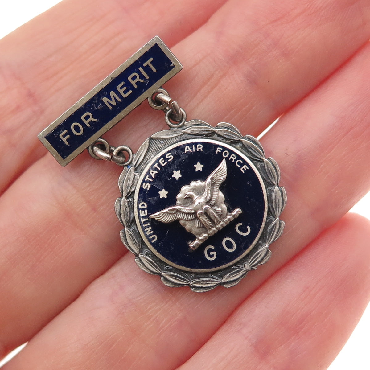 Charles M. Robbins 925 Sterling Antique WWII Enamel US Air Force GOC Pin Brooch