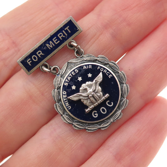 Charles M. Robbins 925 Sterling Antique WWII Enamel US Air Force GOC Pin Brooch