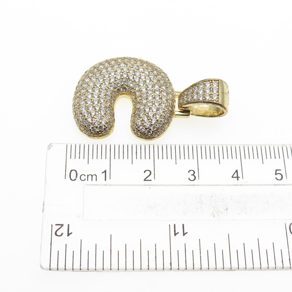 925 Sterling Silver Gold Plated Round-Cut C Z Letter C Initial Pendant