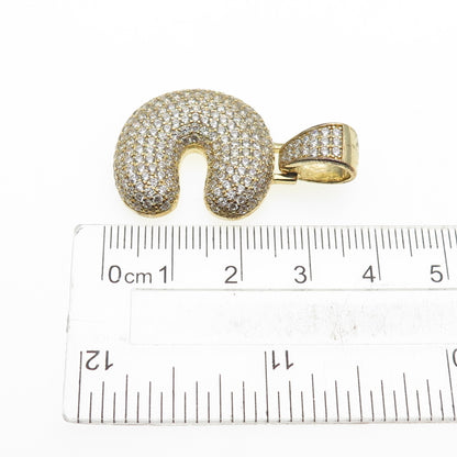 925 Sterling Silver Gold Plated Round-Cut C Z Letter C Initial Pendant