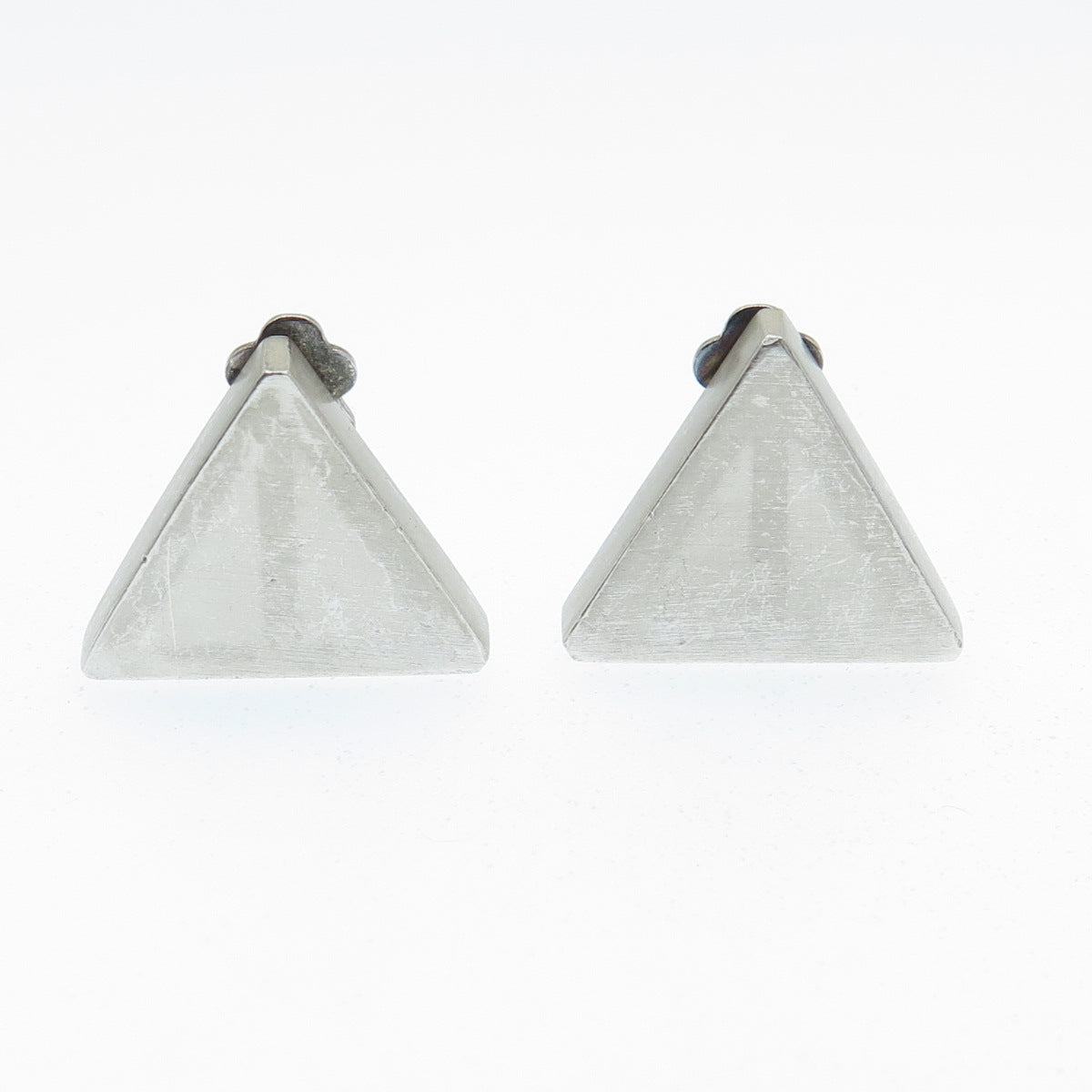 925 Sterling Silver Vintage Poland Modernist Triangle Clip On Earrings