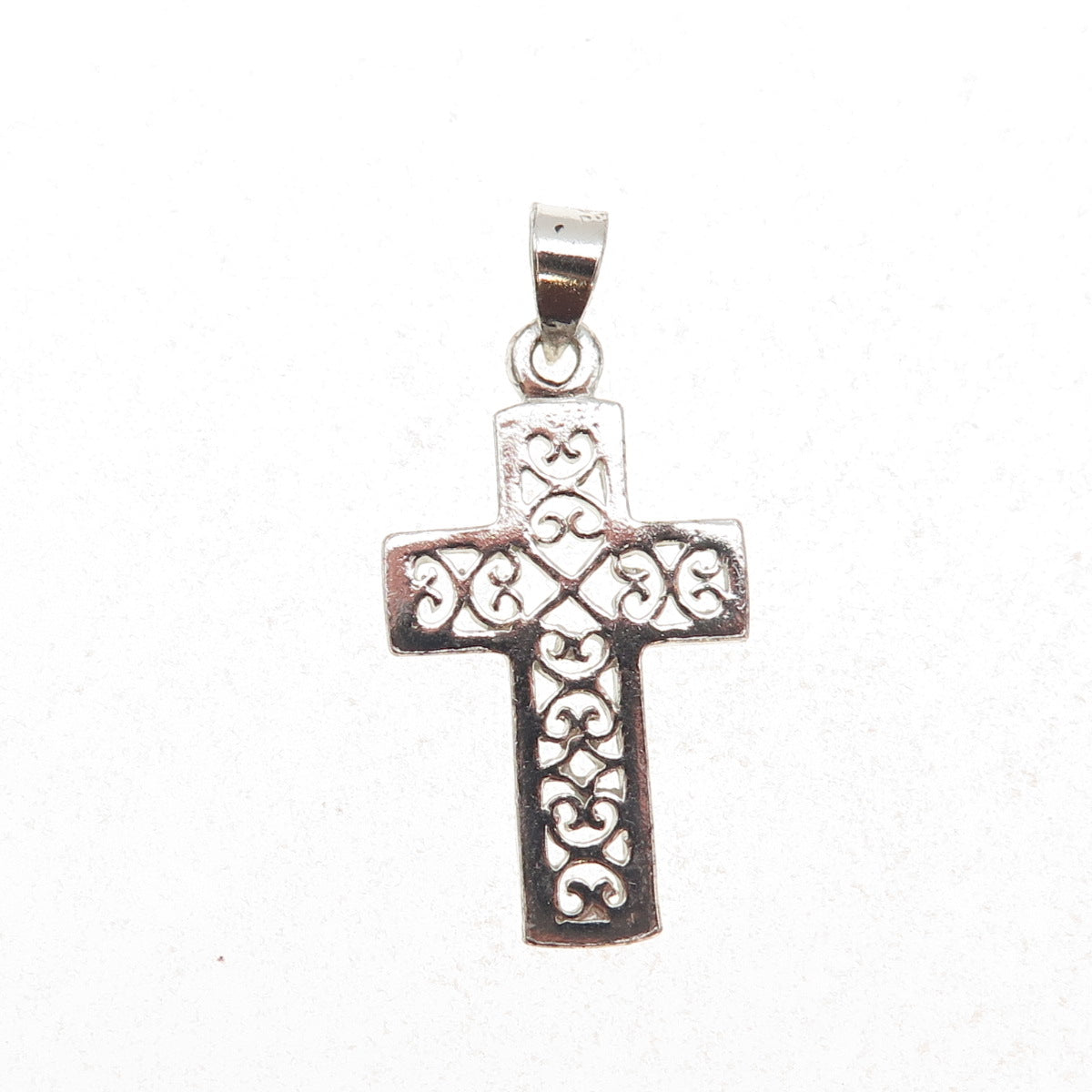 925 Sterling Silver Vintage Heart Ornate Cross Charm Pendant