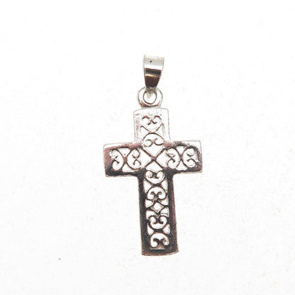 925 Sterling Silver Vintage Heart Ornate Cross Charm Pendant
