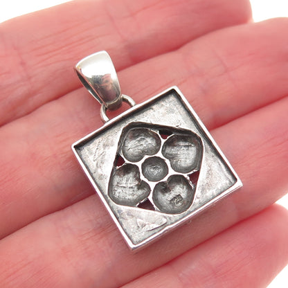 925 Sterling Silver Vintage Modernist Flower Oxidized Charm Pendant