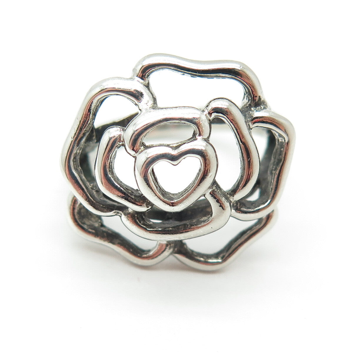 CHAPAL ZENRAY 925 Sterling Silver Vintage Rose Flower Oxidized Ring Size 7.25