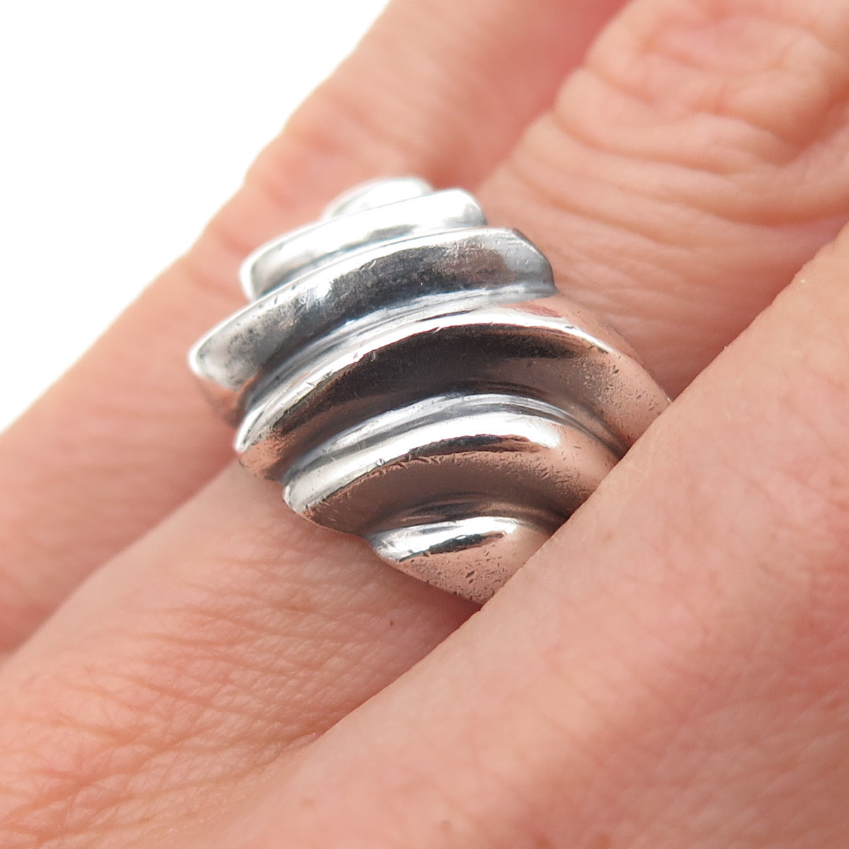 Charles Winston 925 Sterling Silver Vintage Modernist Oxidized Ring Size 6