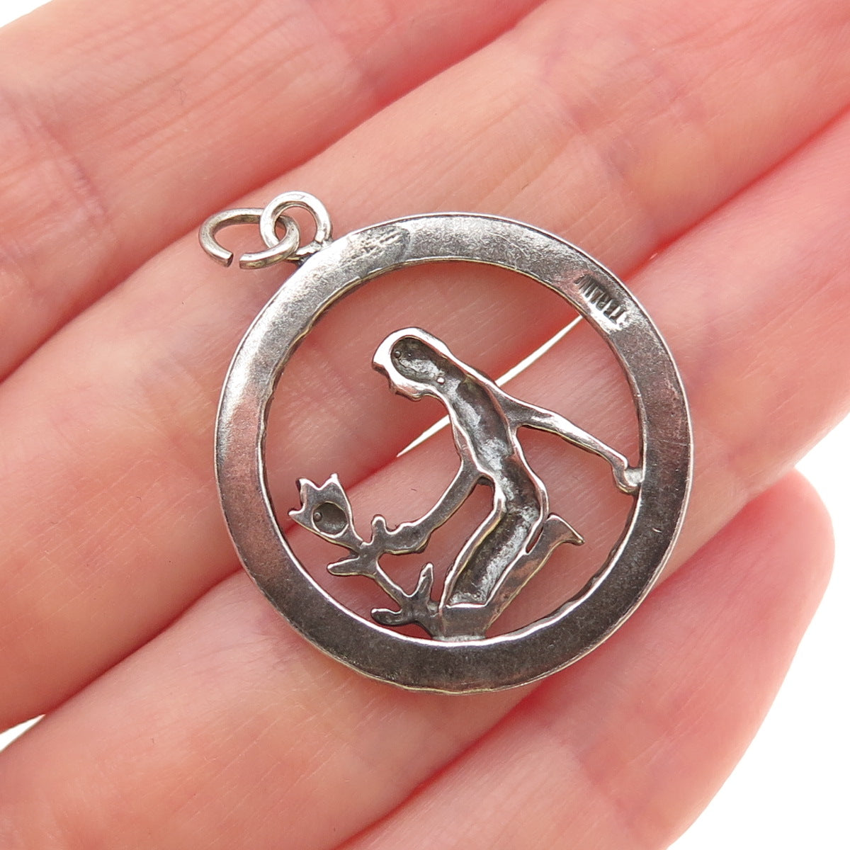 925 Sterling Silver Vintage Virgo Zodiac Sign Oxidized Pendant